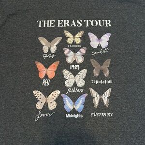 The Eras Tour inspired Butterfly T- Shirt. Size Adult Medium. Dark Grey. NWOT.